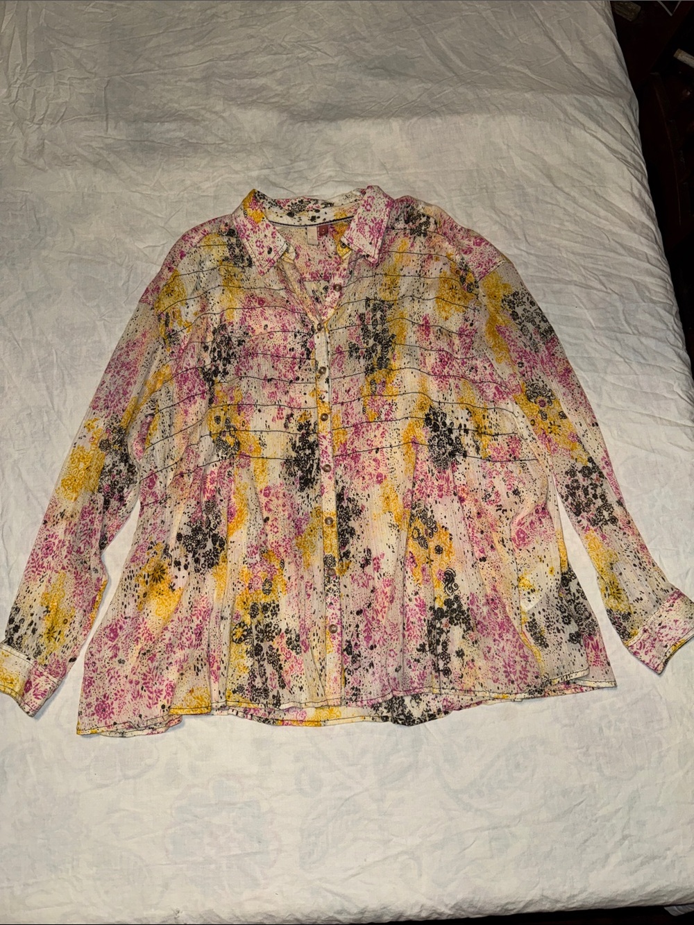 Anthropologie Pilcro Watercolor Floral Paint Splatter Smocked Blouse Medium M
